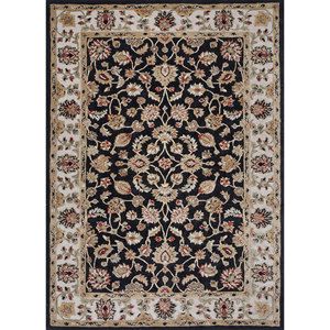 Tapis Kasbah gris et noir en laine et viscose tufté à la main, motif floral, pour salon, chambre, 4m rectangulaire, épaisseur 10mm - Top-1514 - Product Image 1