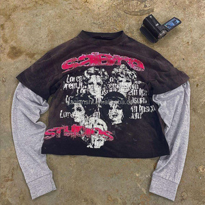 Custom Streetwear Oversized <b>Thermal</b> Long Sleeve T <b>Shirts</b> <b>for</b> <b>Men</b> Vintage Screen Print Double Layer Long Sleeve T-<b>shirt</b> - Product Image 3
