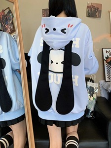 Nueva sudadera deportiva con Capucha de punto con orejas largas de dibujos animados para mujer, chaqueta holgada de gran tamaño de estilo universitario de otoño - Product Image 2
