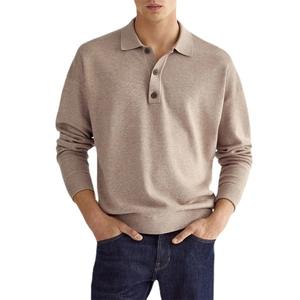 Venta al por mayor de los hombres de manga larga de Color sólido con cuello en V botón Polo de cuello camiseta Polo de Golf All Season Top hombres Polo camiseta para hombres - Product Image 2