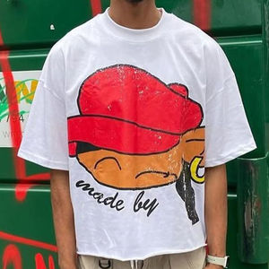 Custom Screen Print Streetwear <b>T</b>-<b>Shirts</b> Customized Cropped Boxy <b>V</b>-<b>neck</b> Short Sleeve Regular Fit <b>Men</b> Polyester/Cotton Knitted - Product Image 4