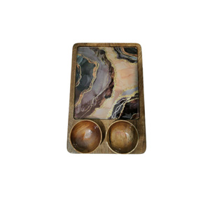 Juego de tres bandejas de servicio MDF, decoración láser natural, acabado de esmalte impreso, embalaje de logotipo personalizado, bandeja de servicio de tablero de madera - Product Image 3