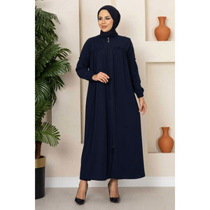 Abaya jeune style robe bleu marine foncé avec silhouette droite simple et taille empire - Product Image 1