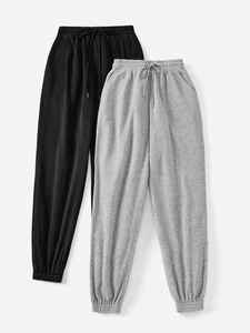 Pantalons de survêtement décontractés urbains taille haute pour femmes couleur unie ceinturée coupe ample pantalons longs Streetwear bas - Product Image 3