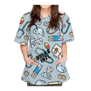 White Fashionable Printed Design Medical Women's Hospital Uniforms Nurses' Scrubs <b>Sets</b> for <b>Doctors</b> and Nurses - Product Image 5