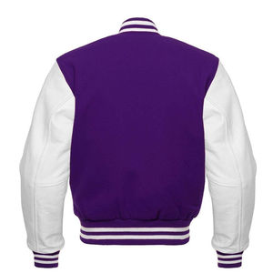Veste violette pour homme et veste à manches en cuir blanc pour homme Fabriqué au Pakistan American CollegeBaseballjacket pour homme - Product Image 2