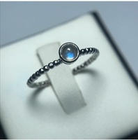 Bague ronde en pierre de lune bleue naturelle Vintage 925 Sterling Silver Indian Fine Jewelry Handmade Rainbow Blue Moonstone Stone Seller