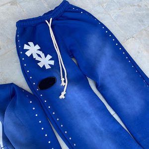 Vêtements de jogging d'entraînement d'hiver pour hommes, sur mesure, 100% coton, streetwear, ensembles de survêtement respirants et légers, strass - Product Image 4