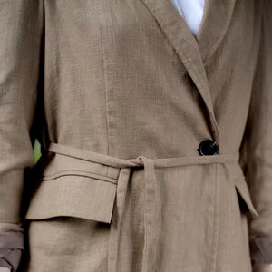 Casual femmes 100% Ramie Slouch cravate vestes motif à carreaux mince rabat avant poches latérales tissé coton remplissage bouton pour l'hiver - Product Image 2