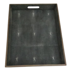 Plateaux de service/de rangement alimentaire décoratifs en résine imitation shagreen, modèle DPC 013, rectangulaires, 0,53x0,37x0,06, couleur charbon - Product Image 1