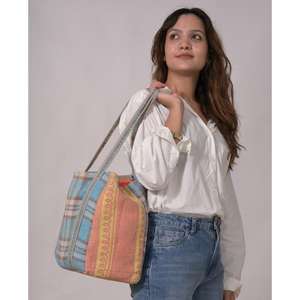 Boho indien Kantha sac pour femmes fait à la main Vintage coton fourre-tout Style décontracté Durable doux ouvert impression réutilisable pour l'épicerie - Product Image 3