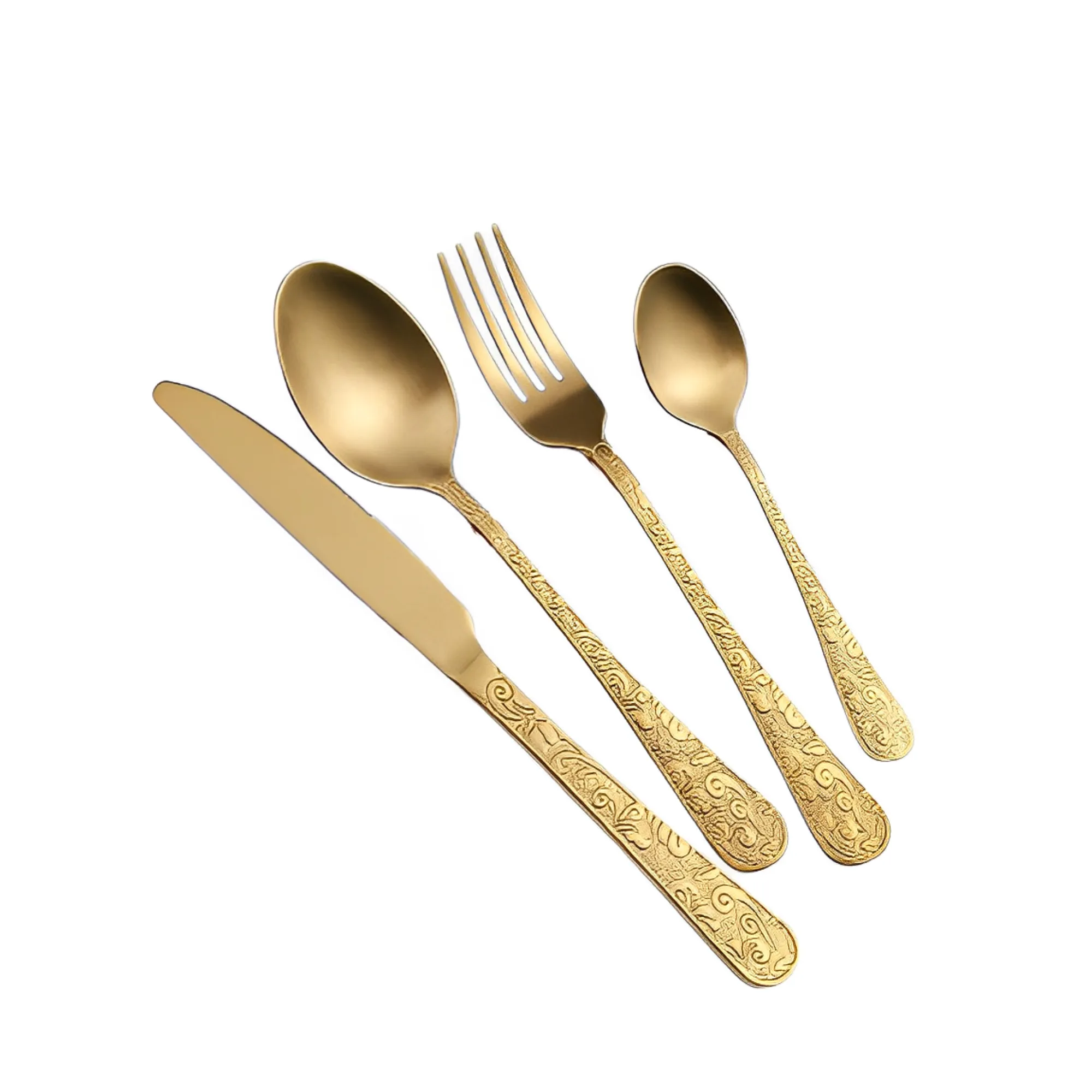 Customize 4 Piece Portugal Cutlery Silverware Matte Gold Stainless Steel Fork Knife Spoon Flatware Set for Restaurant & Wedding