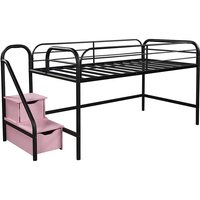 Lit mezzanine moderne en métal, gain de place, avec marches de rangement pratiques pour chambre d'appartement