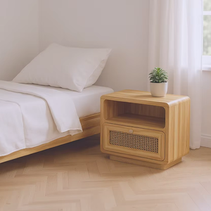 Mesita de noche minimalista de madera maciza hecha en Indonesia, diseño tradicional para el hogar, interior, apartamento, dormitorio y muebles de sala de estar - Product Image 1