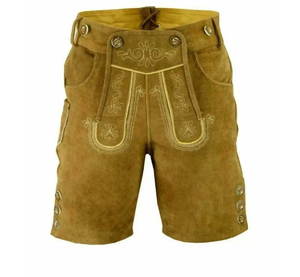 Fait sur mesure hommes Orange genou longueur Lederhosen taille haute bavarois pantalon court daim cuir tissu nouvelles fonctionnalités - Product Image 3