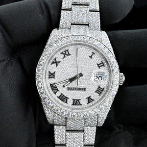 Recién llegado, reloj inteligente analógico alto VVS Clarity Moissanite Diamond, banda de acero inoxidable blanca completa, estilo helado de moda - Product Image 3