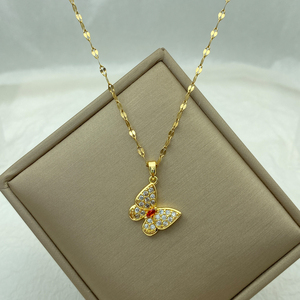 Collares de Acero Inoxidable Dorados Personalizados a la Moda, Joyería de Tendencia con Corazón y <span class=keywords><strong>Flor</strong></span>, Collares de Circonia Cúbica de Color Dorado de 18K para Mujer - Product Image 3