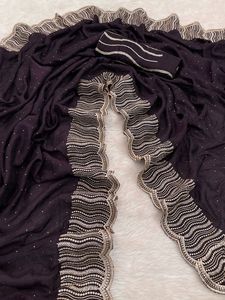 Último Sari de seda Vichitra negro brillante exclusivo con blusa exclusiva indio nupcial fiesta clásica Ropa Étnica mujer Sari - Product Image 3