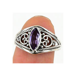 แหวนพลอยอเมทิสต์เจียระไนเงินสเตอร์ลิงสำหรับ925ทำด้วยมือเครื่องประดับชั้นดีแบบกึ่งสำเร็จรูปแหวนเงินดีไซน์ล่าสุด - Product Image 1
