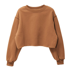 Haute qualité femmes haut court en gros personnalisé couleur unie pull décontracté ample à manches longues recadrée sweat à col rond pour les femmes - Product Image 5