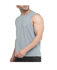 Débardeur de sport sans manches pour homme, bleu clair, col rond, tricoté, couleur unie, décontracté, vintage, séchage rapide, écologique, respirant, devant - Product Image 3