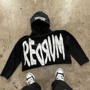 Proveedor de EE. UU. Streetwear Vintage lavado apliques parche desgastado bordado Boxy Crop Raw Hem hombres Boxy Fit Hoodie ByWaseem Impex - Product Image 1