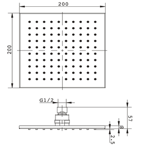 <b>Square</b> Chrome Brass 8 mm Thick <b>Shower</b> <b>Head</b> Rain Effect Various Bath Measurements 200x200x8mm 100x100x8mm <b>Shower</b> Room Accessories - Product Image 2
