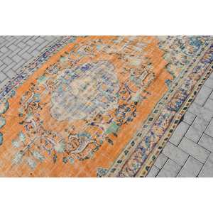 Alfombra turca azul naranja vintage clásica de 5 pies, 9 pulgadas, 8 pies, 8 pulgadas, patrón de retales, Material de lana, sala de estar látex para, pasillo, 4M - Product Image 5