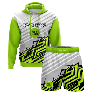 Sublimación personalizada Streetwear Cordón Ocio Nailon ondulado Manga corta Sudadera con capucha Conjuntos de pantalones cortos para hombres - Product Image 2