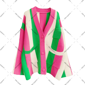 Alpha personnalisé | Kapa Alpha surdimensionné rayé Cardigan doux tricot laine boutonné pull avec poches hiver | AKA Sorority - Product Image 1