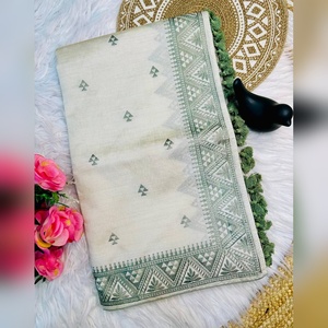 Sari prêt-à-porter en pur tussar, best-seller, pour les fêtes, broderie multi-fils, travail de broderie, pour les mariages et les fêtes, avec un chemisier - Product Image 5