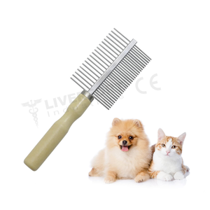 Meilleure vente 7 "outils de toilettage pour chiens personnalisés en acier inoxydable professionnel avec peigne à manche en bois pour les cheveux des chats de compagnie Double face - Product Image 1