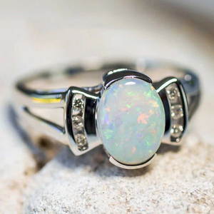 Australian <b>Opal</b> Stone Solid 925 Sterling Silver Unique Design Women Girl Wedding Band Engagement <b>Ring</b> Fashion Jewelry - Product Image 1