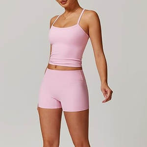 Conjunto de Yoga sin mangas ecológico para mujer, transpirable, de secado rápido, ligero, para gimnasio, deportes, pantalones cortos deportivos, cintura baja, corte lavado sólido - Product Image 4