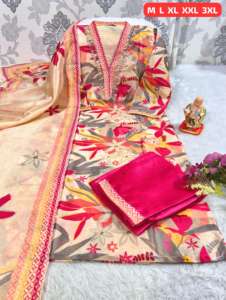 Increíble nuevo diseñador Jarna Silk con trabajo manual Kurti Pant y Dupatta Oman Fashion Manufacturer de Surat - Product Image 6