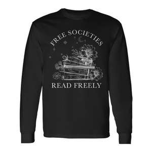 T-shirt à manches longues unisexe à col rond pour adulte, motif littéraire « Free Societies Read Freely », sérigraphié, pour la rentrée scolaire - Product Image 1