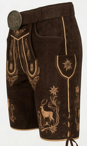 Lederhosen bavaroises pour hommes, shorts en cuir traditionnels brodés, taille haute, style vintage avec motif cerf, fabrication artisanale - Product Image 2