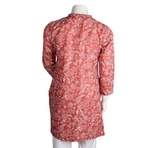 คุรตีผ้าฝ้ายพิมพ์ลายสำหรับผู้หญิง - สีสนิม - Product Image 4