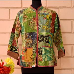<b>Jacket</b> Stonewash <b>Patch</b> Kantha Handmade Cotton Reversible and Free Size for Winter and Spring - Product Image 1