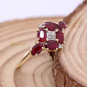 Precious Natural Oval Ruby and Diamond 14k Yellow Gold Handmade Women Engagement <b>Rings</b> Jewelry for Wholesale - Product Image 6
