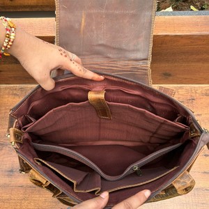 Sac fourre-tout à rabat en cuir de vachette à imprimé léopard pour femmes en cuir véritable Vintage porte-ordinateur portable sac à bandoulière - Product Image 6