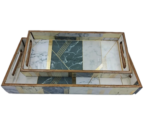 Cadeaux de Noël Ensemble de plateaux gigognes en MDF Impression florale émaillée Pour la décoration de la maison Petit-déjeuner Mariage et pendaison de crémaillère Ensemble de plateaux décoratifs - Product Image 4