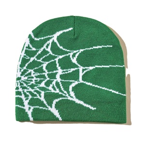 Wholesale 2025 Unisex All-Over Spider Web Print <b>Winter</b> Beanie <b>Hat</b> Custom Logo Acrylic Knitted Cuffed Cap 100% Cotton - Product Image 2