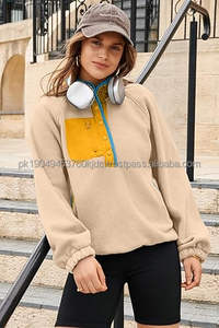 Sweatshirt for Women Oversized Fuzzy <b>Fleece</b> <b>Jacket</b> Color Block Button Long Sleeve Pullover Sherpa Sweatshirts Tops - Product Image 3