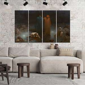 Arte de pared de vidrio templado de Dante y Virgil, obra de arte impresa en lienzo, JUEGO DE 4 LIEÑOS - Product Image 1