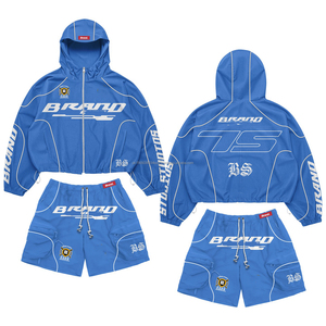 ชุดเซ็ตเสื้อแจ็คเก็ตกันลมและกางเกงขาสั้นผู้ชาย รุ่นคัสตอม 2025  ชุดเซ็ตเสื้อแจ็คเก็ตกันลมและกางเกงขาสั้นไนลอนสำหรับผู้ชายและผู้หญิง - Product Image 1