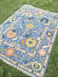 Alfombra de Lana Oushak Anudada a Mano, Multicolor, para Sala de Estar, Oficinas, Hoteles, Habitación Infantil - Product Image 5