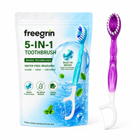Mini brosse à dents jetable 5 en 1 |   Saveur de fleurs de cerisier Sakura |   Distributeur de dentifrice intégré, brossette à dents, gratte-langue |   Format voyage