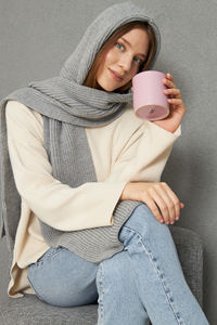 Women's Soft Textured Knitted Hooded <b>Scarf</b> Keeps Warm Stylish and Comfortable Stylish Look Autumn Winter ODM OEM Service - Product Image 3