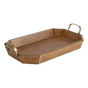 Juego de 2 bandejas de madera de diferentes tamaños con mango de metal, bandeja de madera de calidad creativa para el hogar, bandeja de madera decorativa al mejor precio - Product Image 6